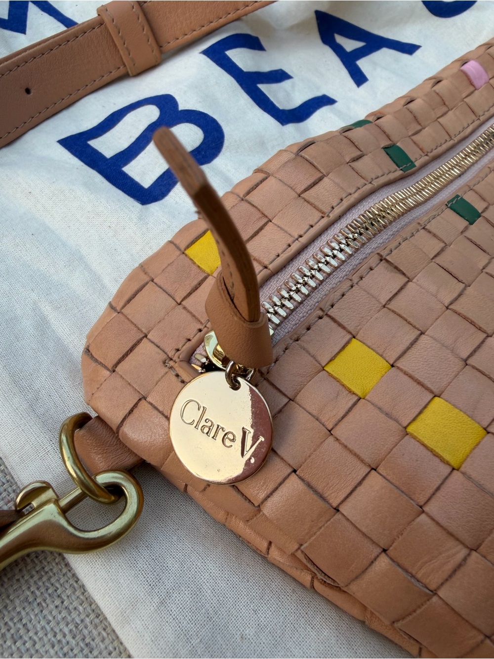 Clare V. Grande Fanny- bisque woven checker - Picture 2 of 15